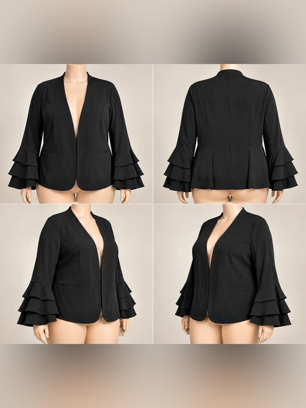 bar III Ruffle Sleeve Blazer in Black Size XXL Like New